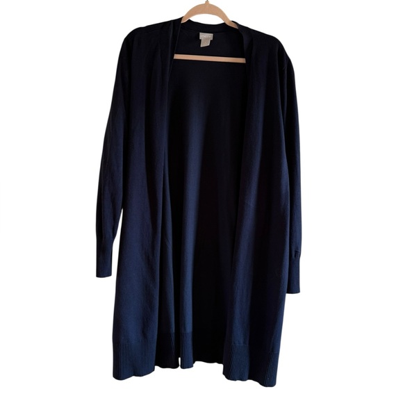 CHICO'S Open Front Long Cardigan Navy Size 12 - Picture 1 of 7